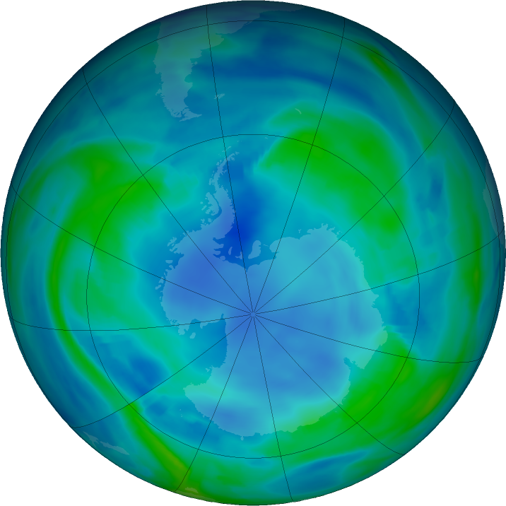 Antarctic ozone map for 07 May 2023